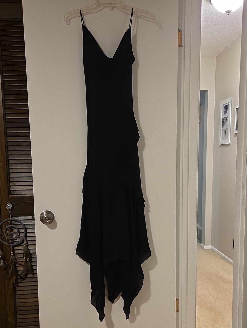 Lauren Ralph Lauren Black V-Neck Handkerchief-Hem Slip Dress